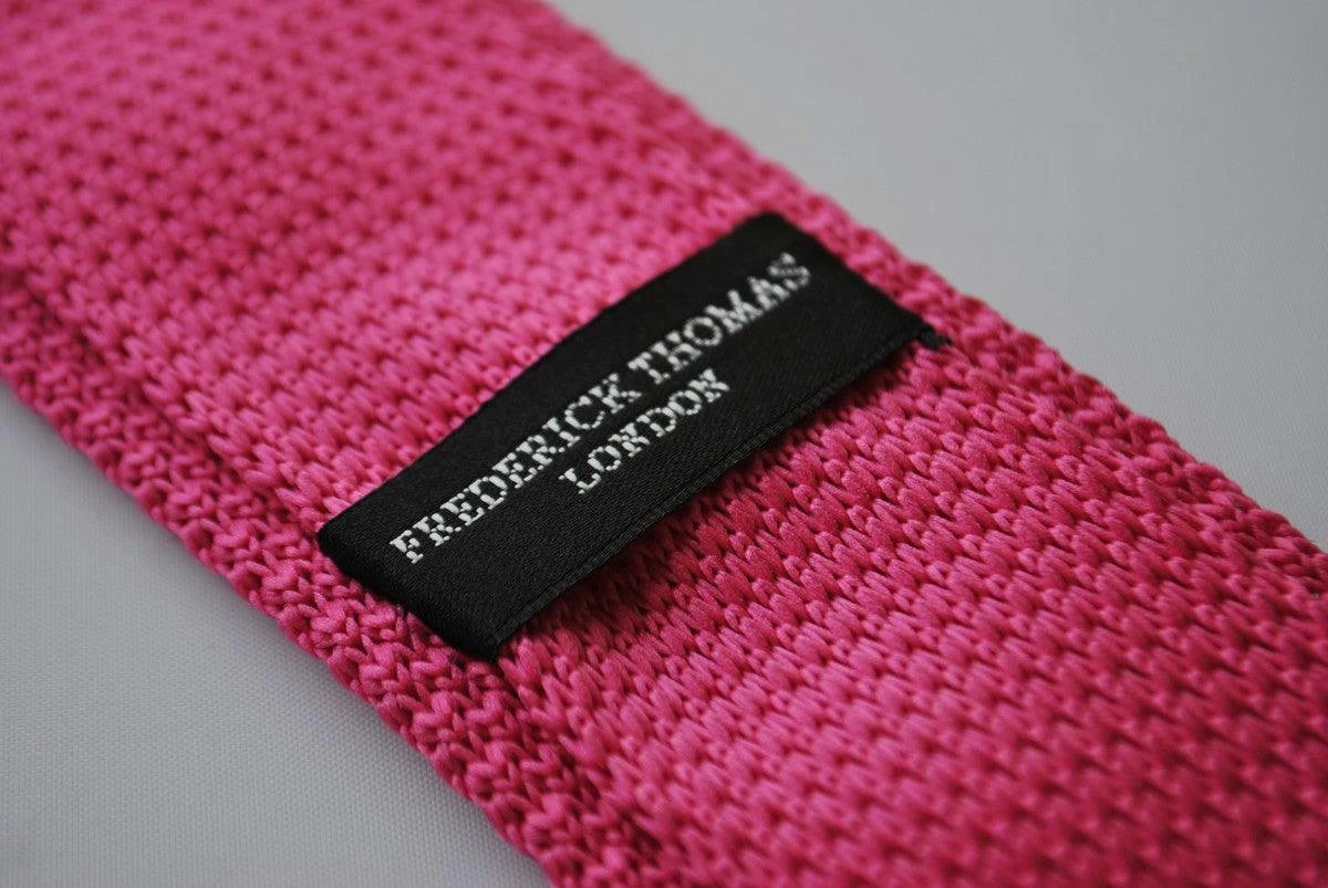 bright pink skinny knitted tie with white polka dots by Frederick Thomas Handmade Mens Ties
