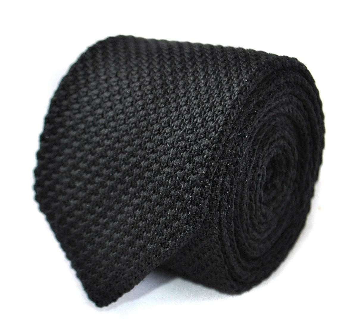 black tie skinny knitted tie with pointed end by Frederick Thomas Handmade Mens Ties