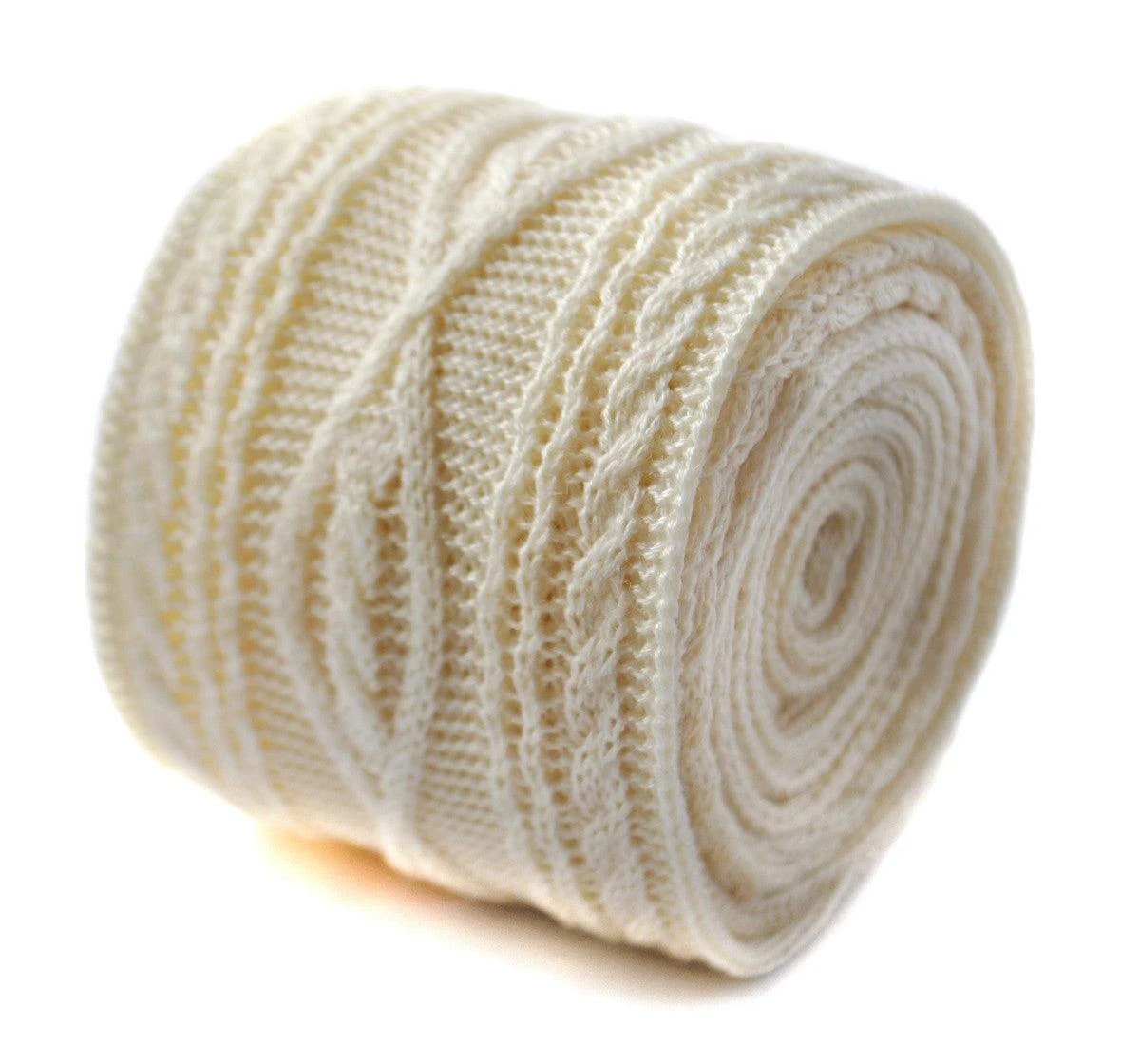 cream skinny cable knit tie by Frederick Thomas Handmade Mens Ties