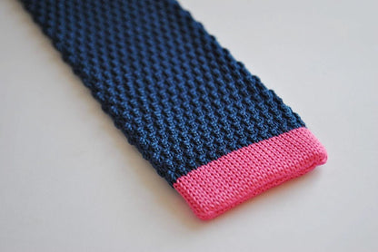 navy blue skinny knitted tie with hot pink tip by Frederick Thomas Handmade Mens Ties