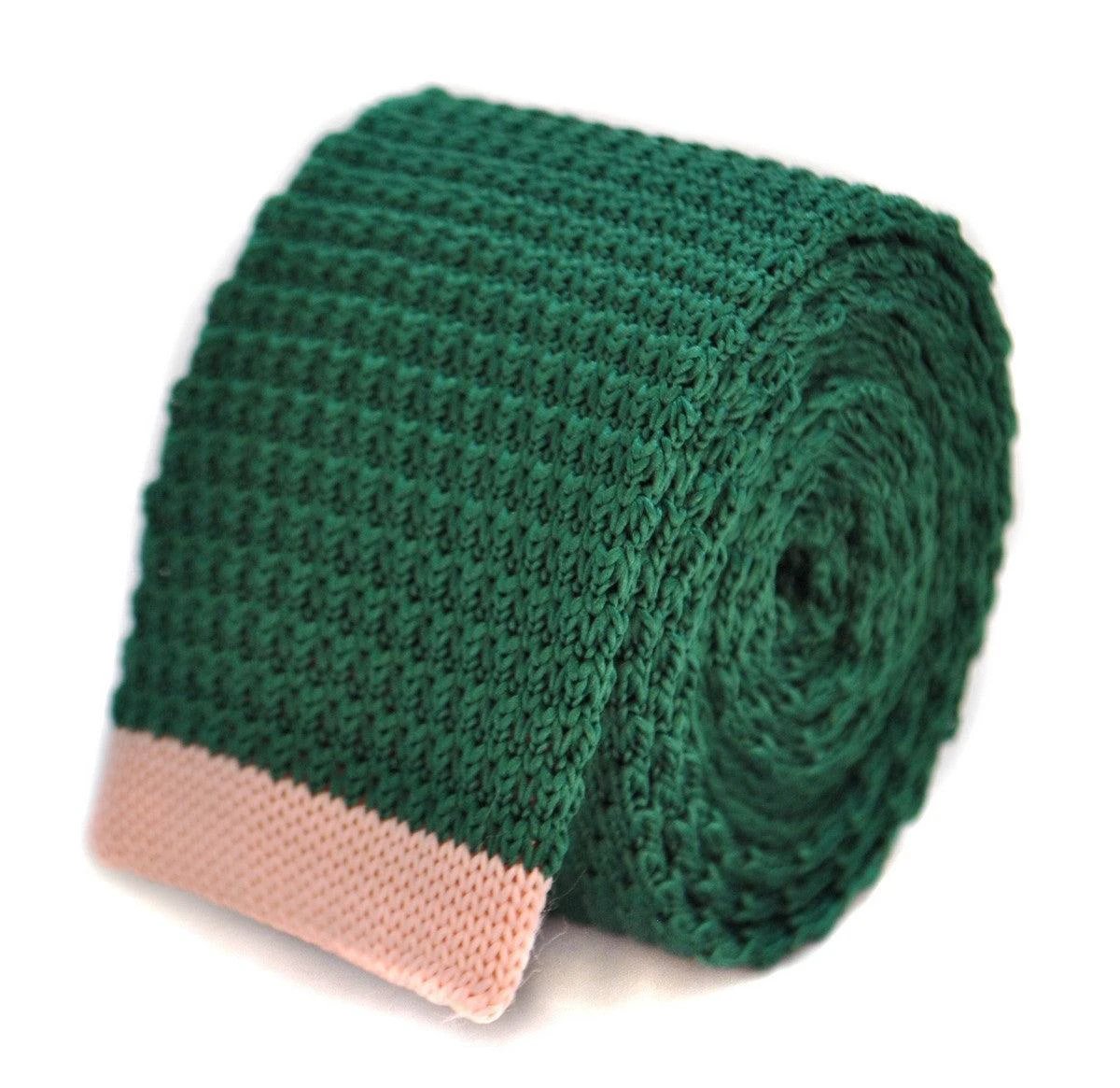 green skinny knitted tie with pink tip by Frederick Thomas Handmade Mens Ties