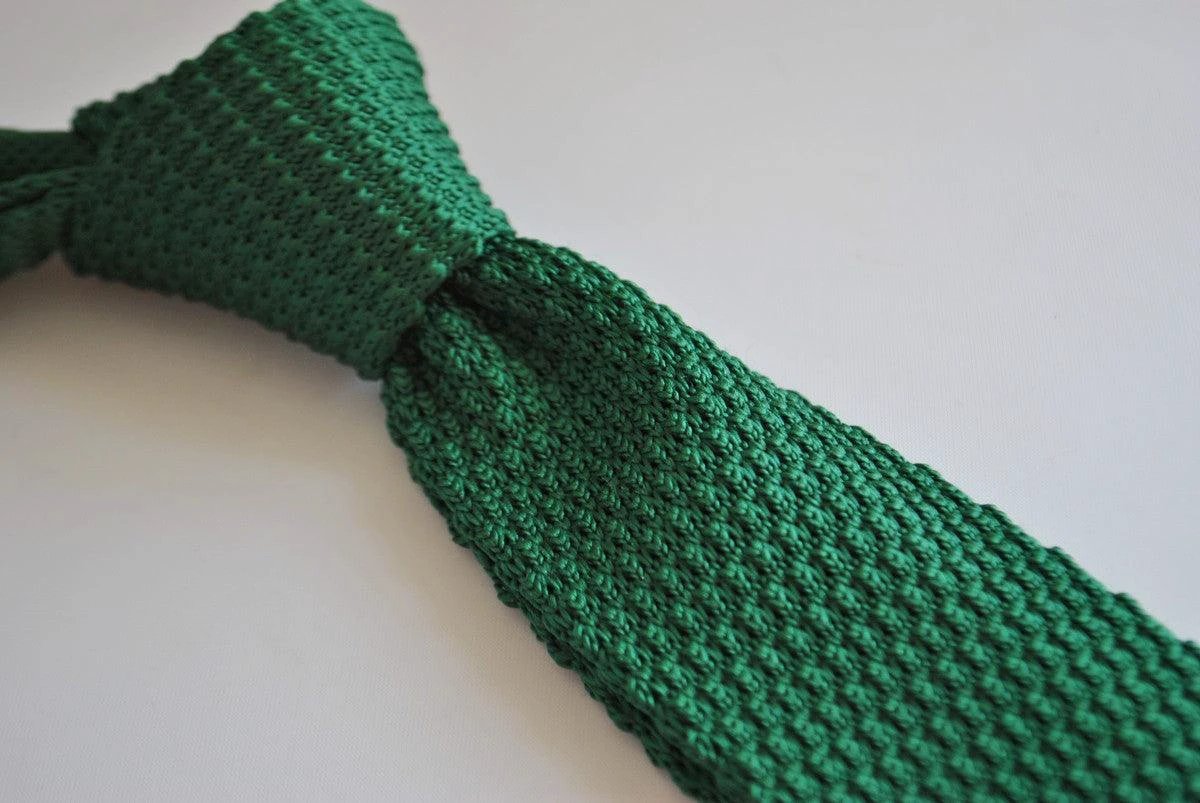 green skinny knitted tie with pink tip by Frederick Thomas Handmade Mens Ties