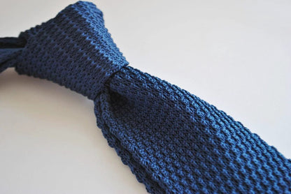 navy blue skinny knitted tie with powder pink tip by Frederick Thomas Handmade Mens Ties