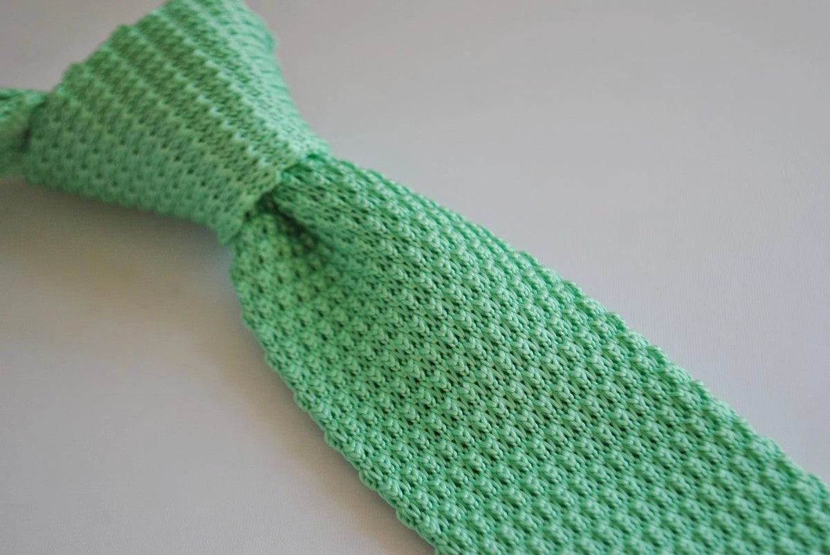 mint green skinny knitted tie with white tip by Frederick Thomas Handmade Mens Ties