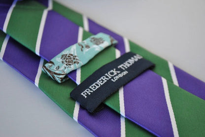 green, purple and white striped tie by Frederick Thomas Handmade Mens Ties