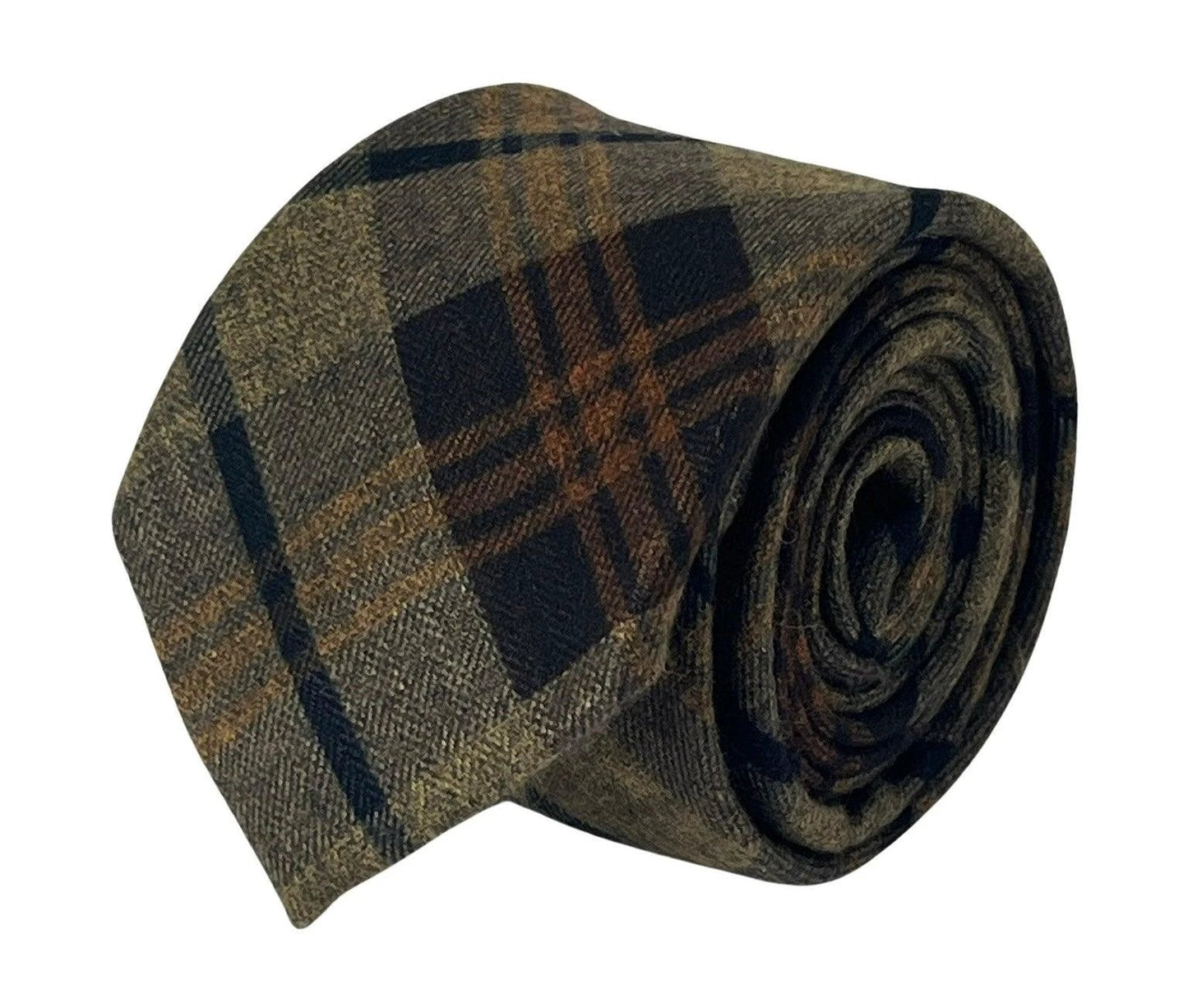 brown check tweed slim wool tie by Frederick Thomas Handmade Mens Ties