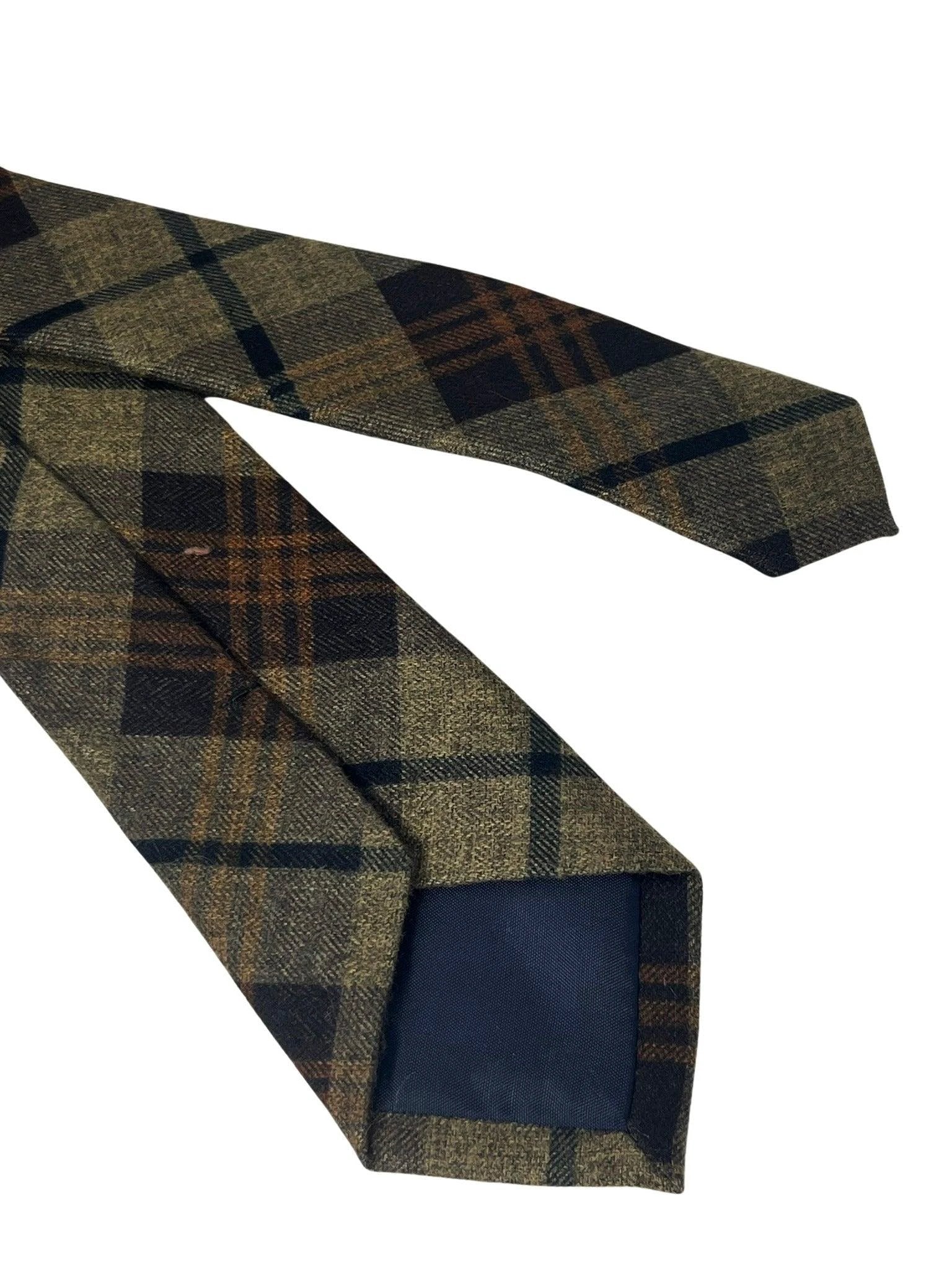 brown check tweed slim wool tie by Frederick Thomas Handmade Mens Ties