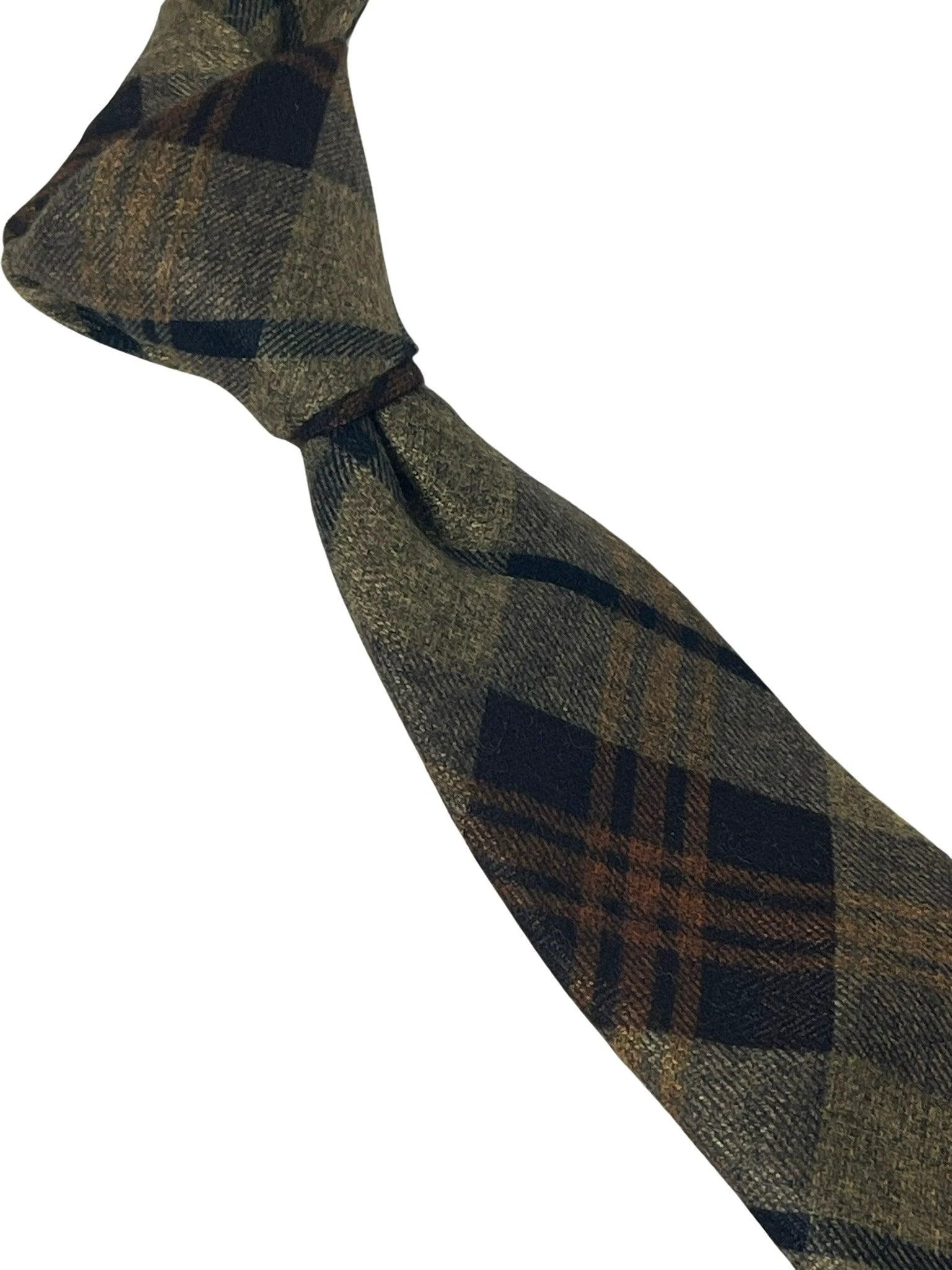 brown check tweed slim wool tie by Frederick Thomas Handmade Mens Ties