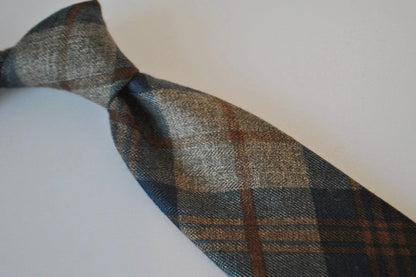 navy and brown check cotton tie by Frederick Thomas Handmade Mens Ties