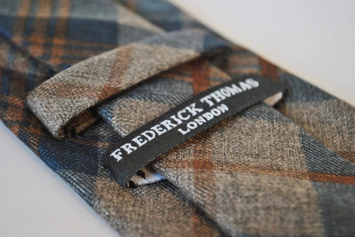navy and brown check cotton tie by Frederick Thomas Handmade Mens Ties
