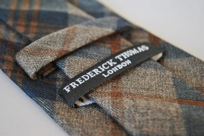 navy and brown check cotton tie by Frederick Thomas Handmade Mens Ties