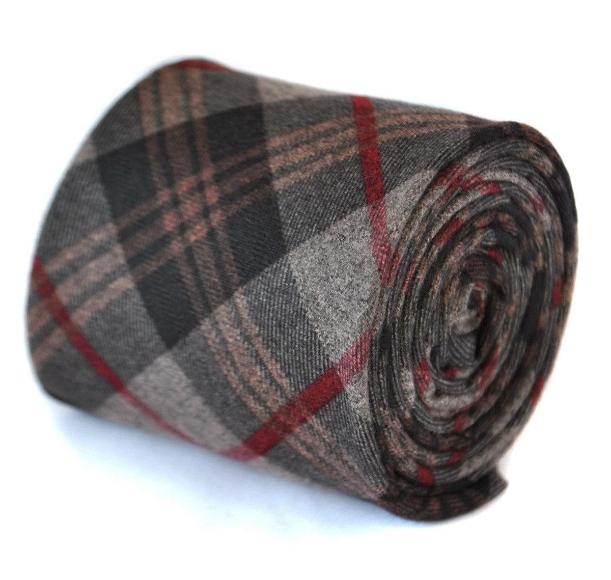brown and red check tweed wool tie by Frederick Thomas Handmade Mens Ties