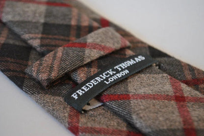 brown and red check tweed wool tie by Frederick Thomas Handmade Mens Ties