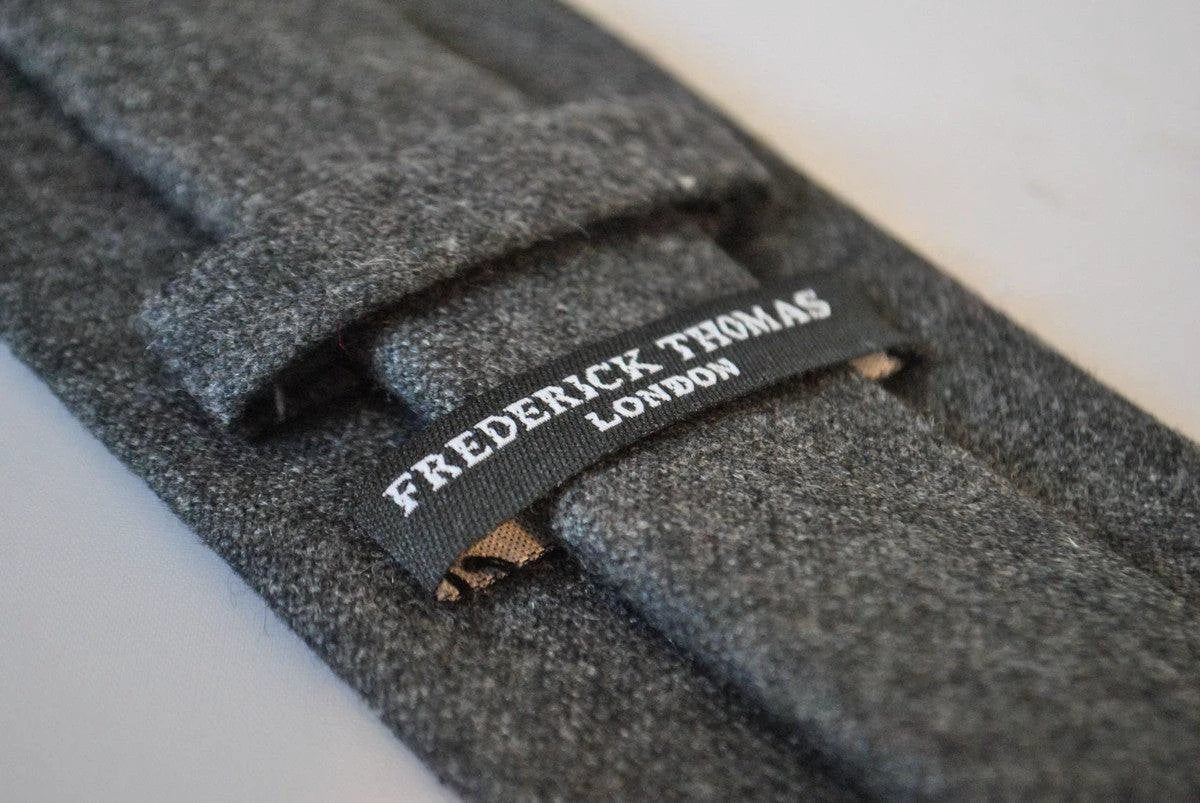 Extra Long Plain Dark Grey Wool Tie - Handcrafted By Frederick Thomas For The Luxury Professional Man by Frederick Thomas Handmade Mens Ties
