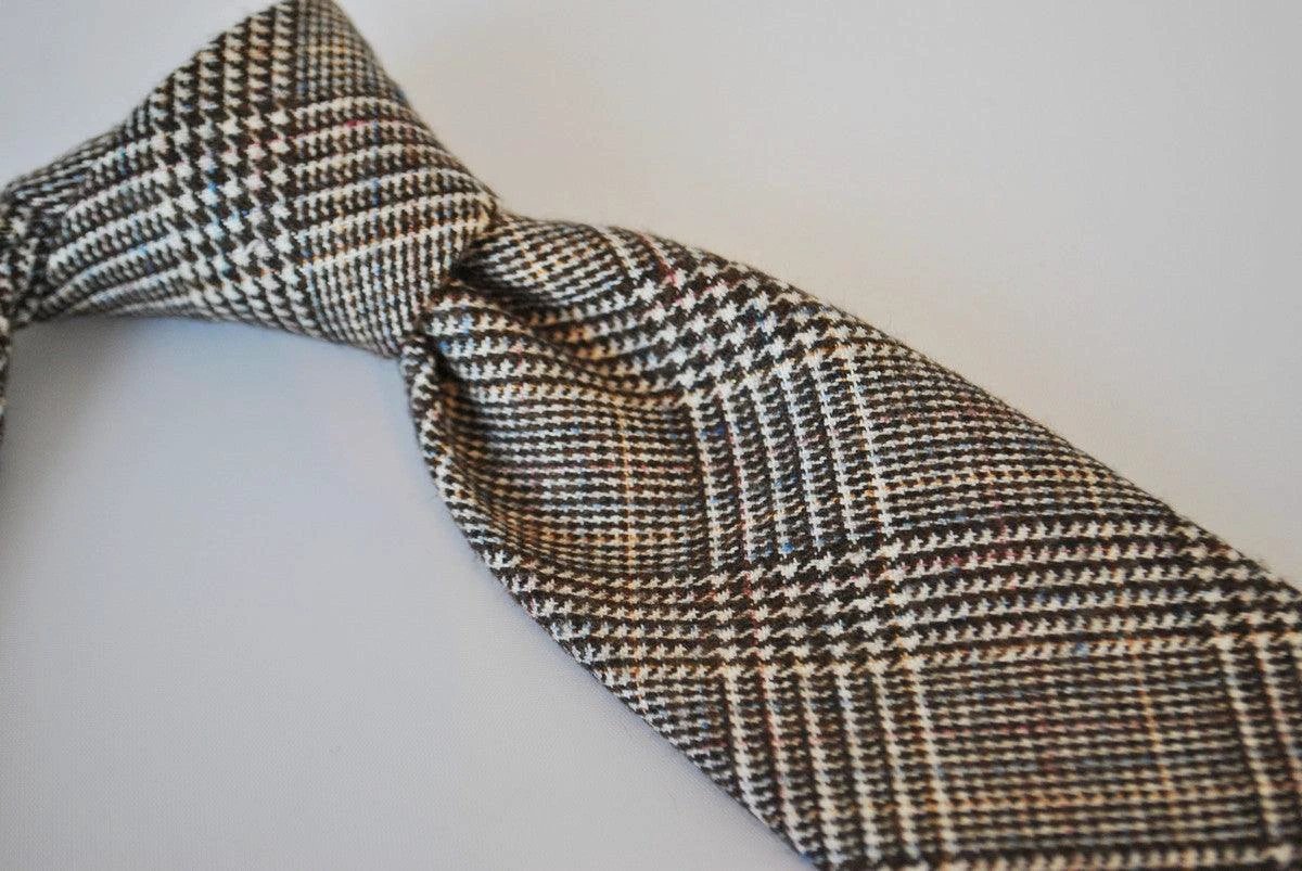 brown, blue, pink and red check tweed wool tie by Frederick Thomas Handmade Mens Ties