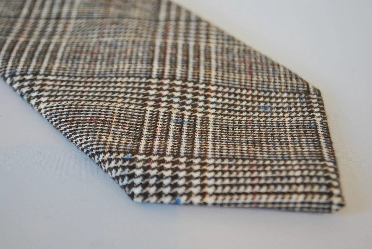 brown, blue, pink and red check tweed wool tie by Frederick Thomas Handmade Mens Ties