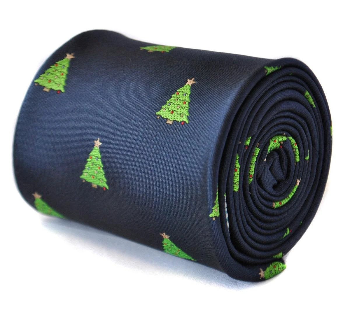 christmas range - navy tie with christmas tree design by Frederick Thomas Handmade Mens Ties