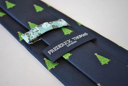 christmas range - navy tie with christmas tree design by Frederick Thomas Handmade Mens Ties