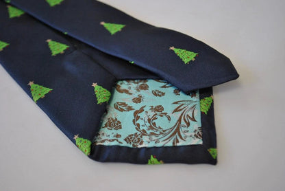 christmas range - navy tie with christmas tree design by Frederick Thomas Handmade Mens Ties