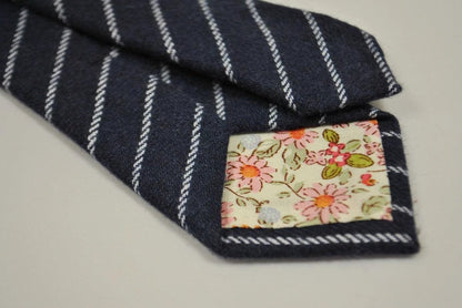 navy blue and white striped tweed wool skinny tie by Frederick Thomas Handmade Mens Ties