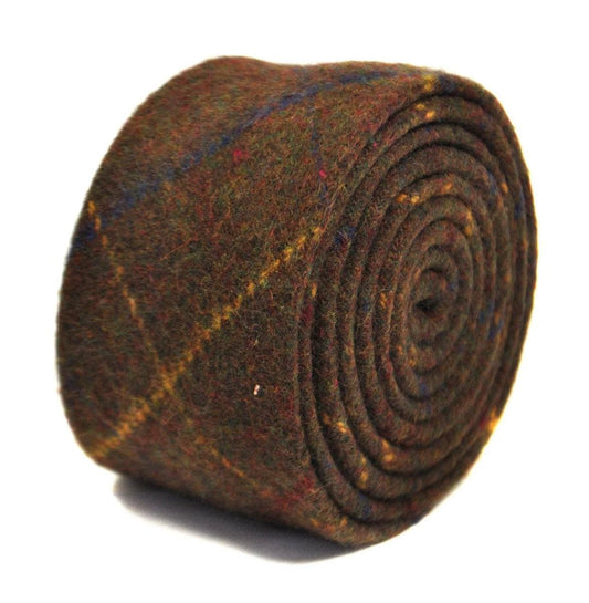 chocolate brown, blue and yellow check tweed wool tie by Frederick Thomas Handmade Mens Ties