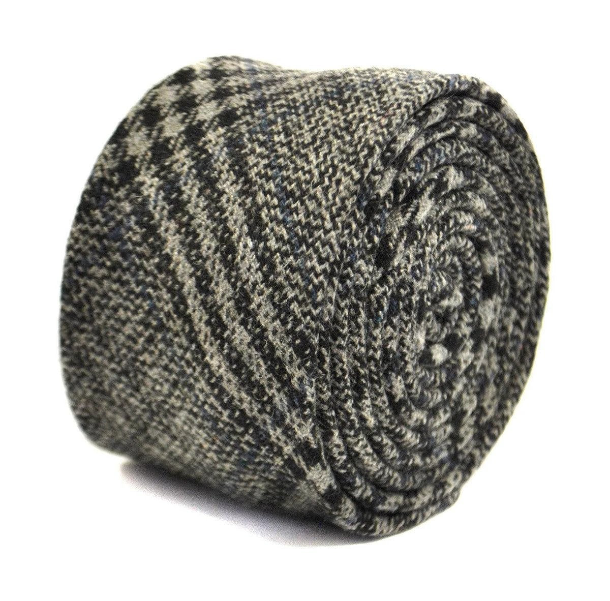 grey, black and navy check tweed wool skinny tie by Frederick Thomas Handmade Mens Ties