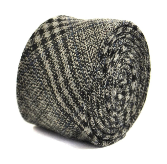 grey, black and navy check tweed wool skinny tie by Frederick Thomas Handmade Mens Ties
