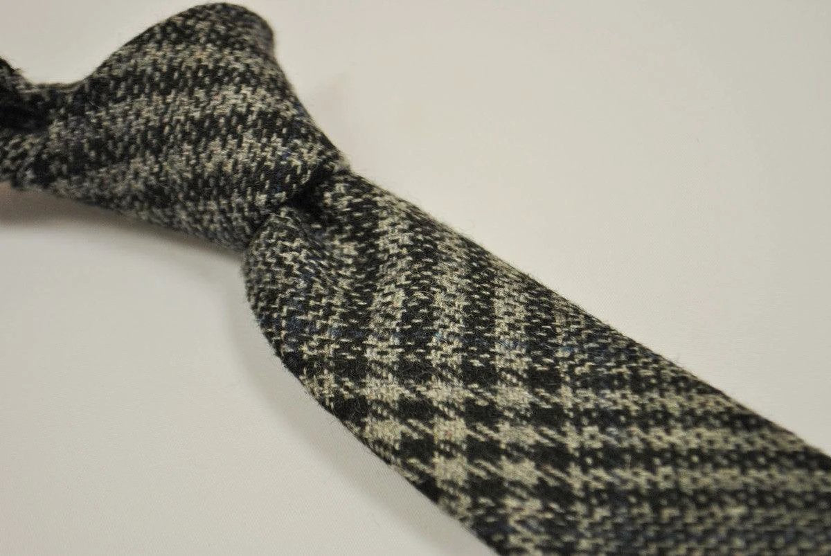 grey, black and navy check tweed wool skinny tie by Frederick Thomas Handmade Mens Ties