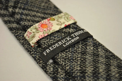 grey, black and navy check tweed wool skinny tie by Frederick Thomas Handmade Mens Ties