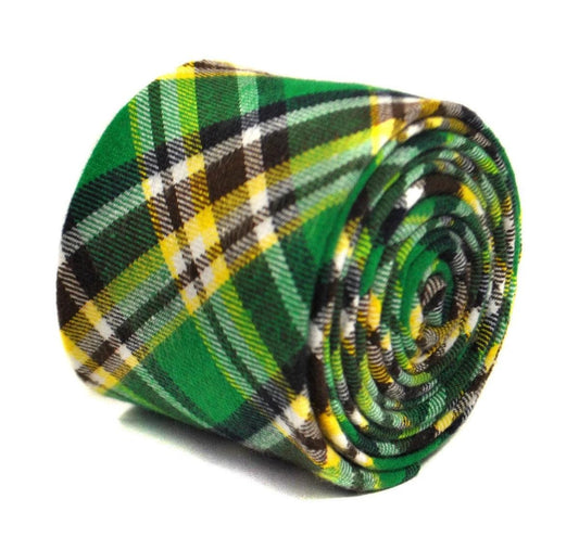 green, yellow and white check tweed wool tie