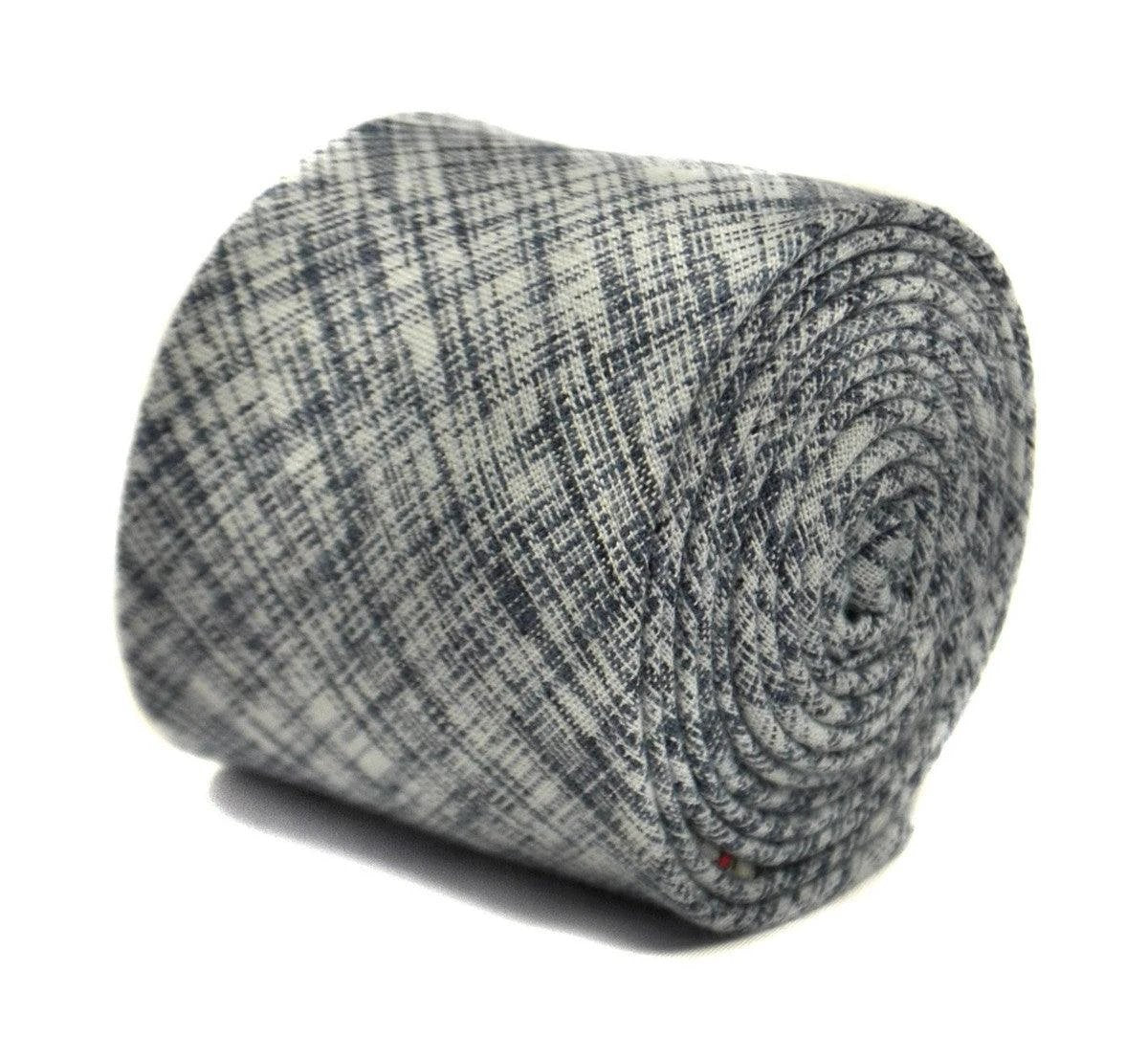 grey blue and white scratched design tie by Frederick Thomas Handmade Mens Ties