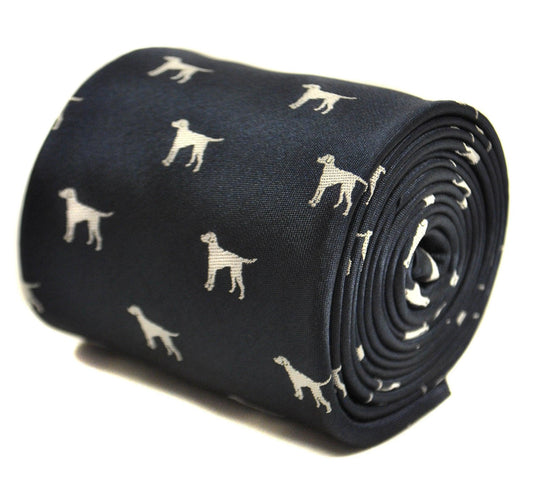 black tie with white dog silhouette design by Frederick Thomas Handmade Mens Ties