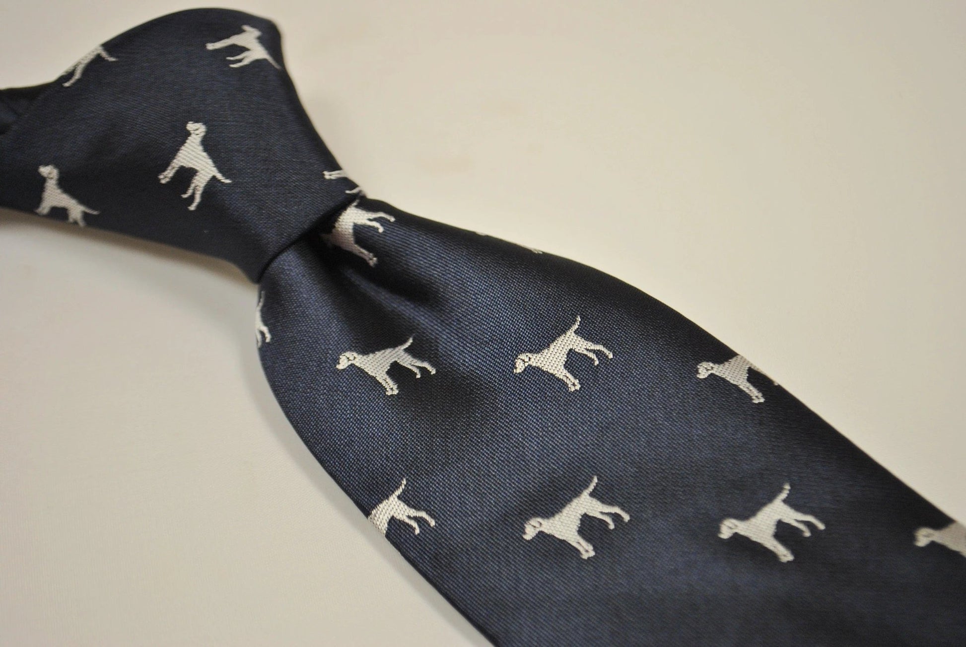 black tie with white dog silhouette design by Frederick Thomas Handmade Mens Ties