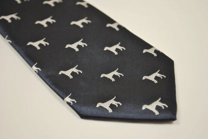 black tie with white dog silhouette design by Frederick Thomas Handmade Mens Ties