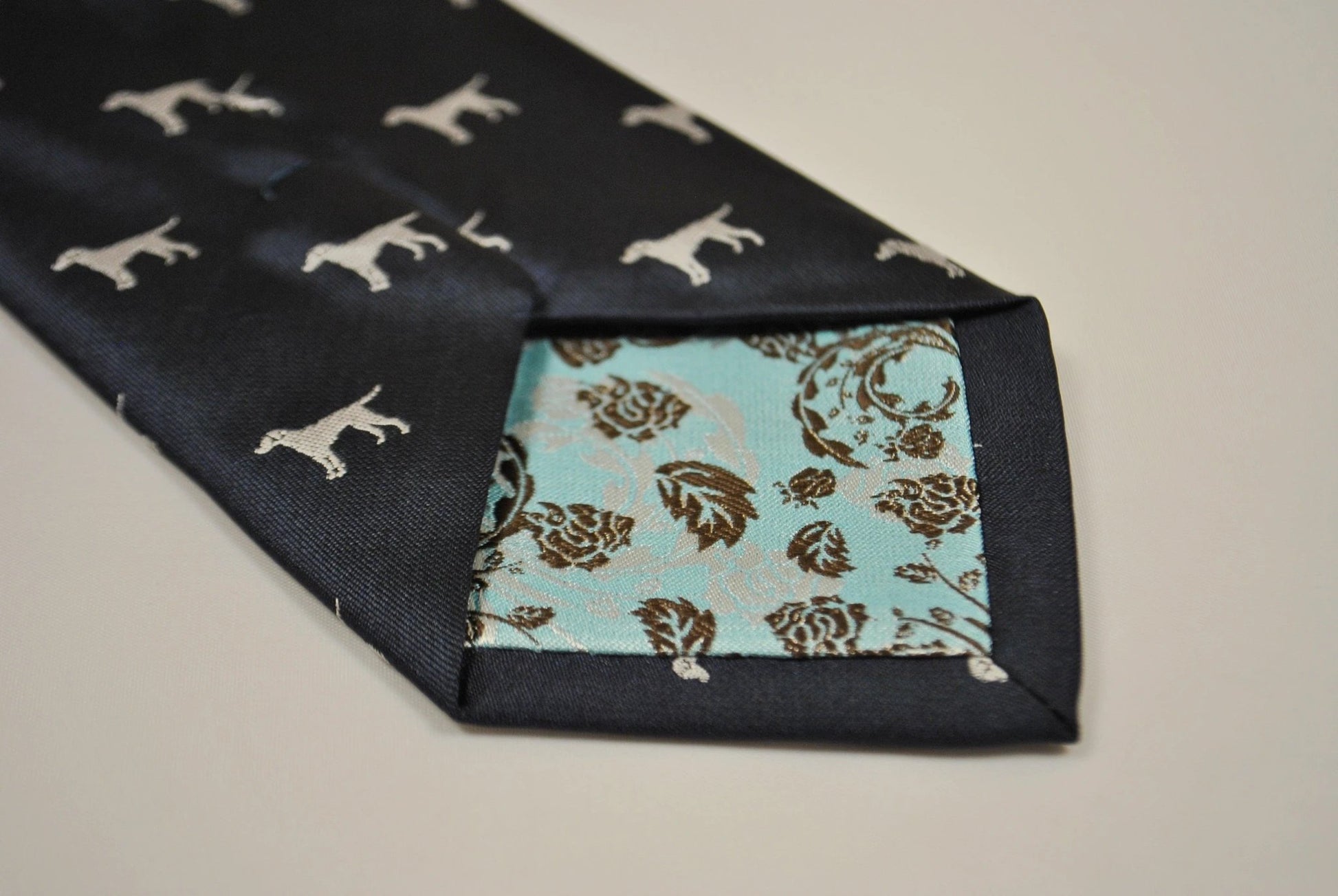 black tie with white dog silhouette design by Frederick Thomas Handmade Mens Ties