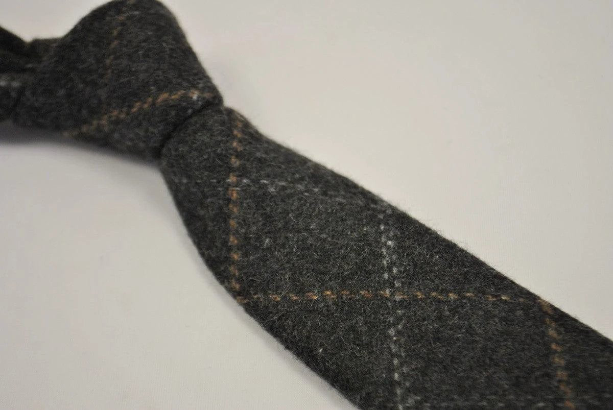 grey check tweed wool tie by Frederick Thomas Handmade Mens Ties