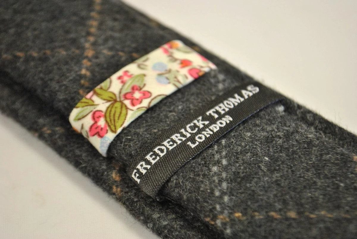 grey check tweed wool tie by Frederick Thomas Handmade Mens Ties