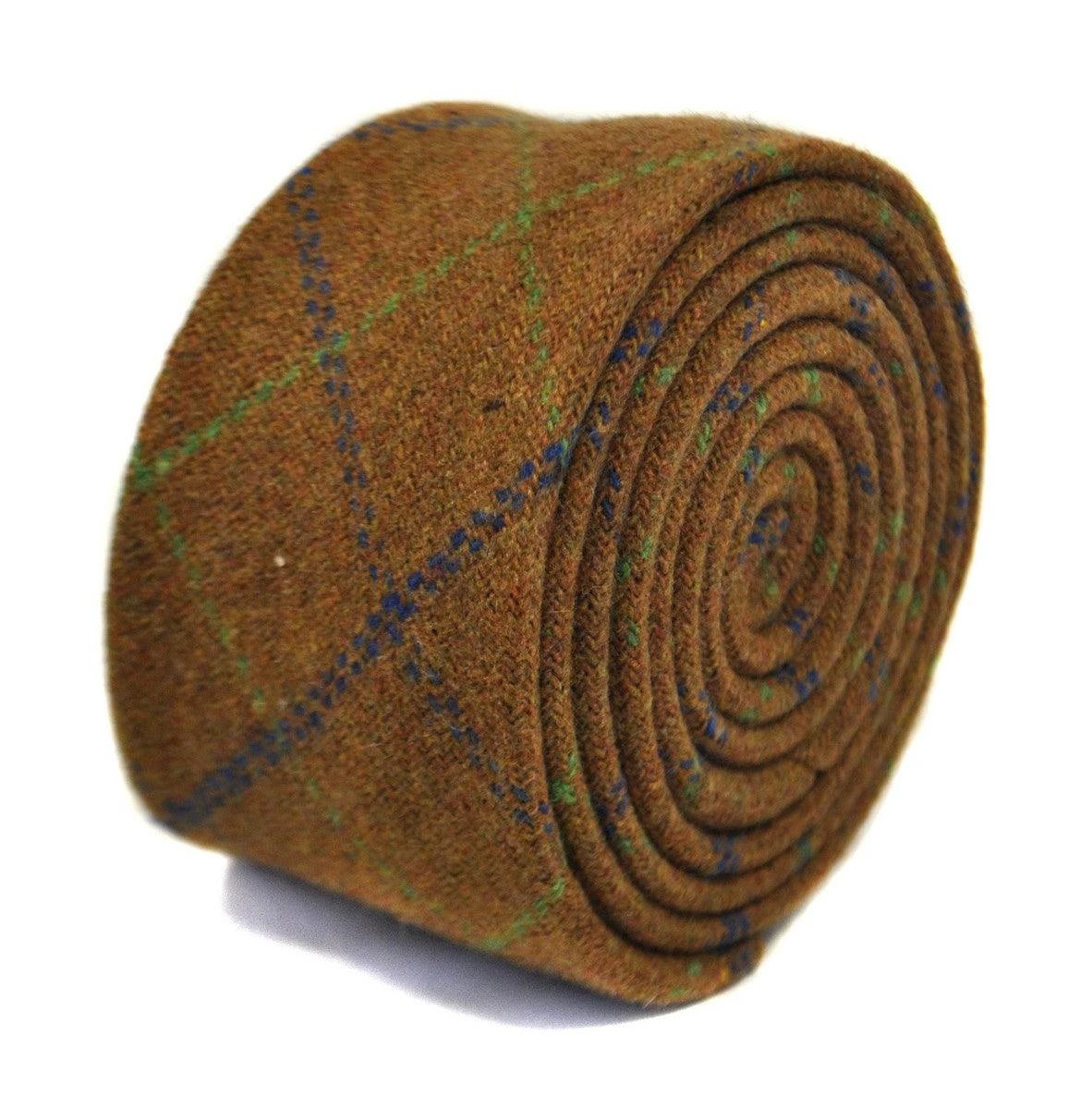 brown, green and blue check tweed wool tie by Frederick Thomas Handmade Mens Ties