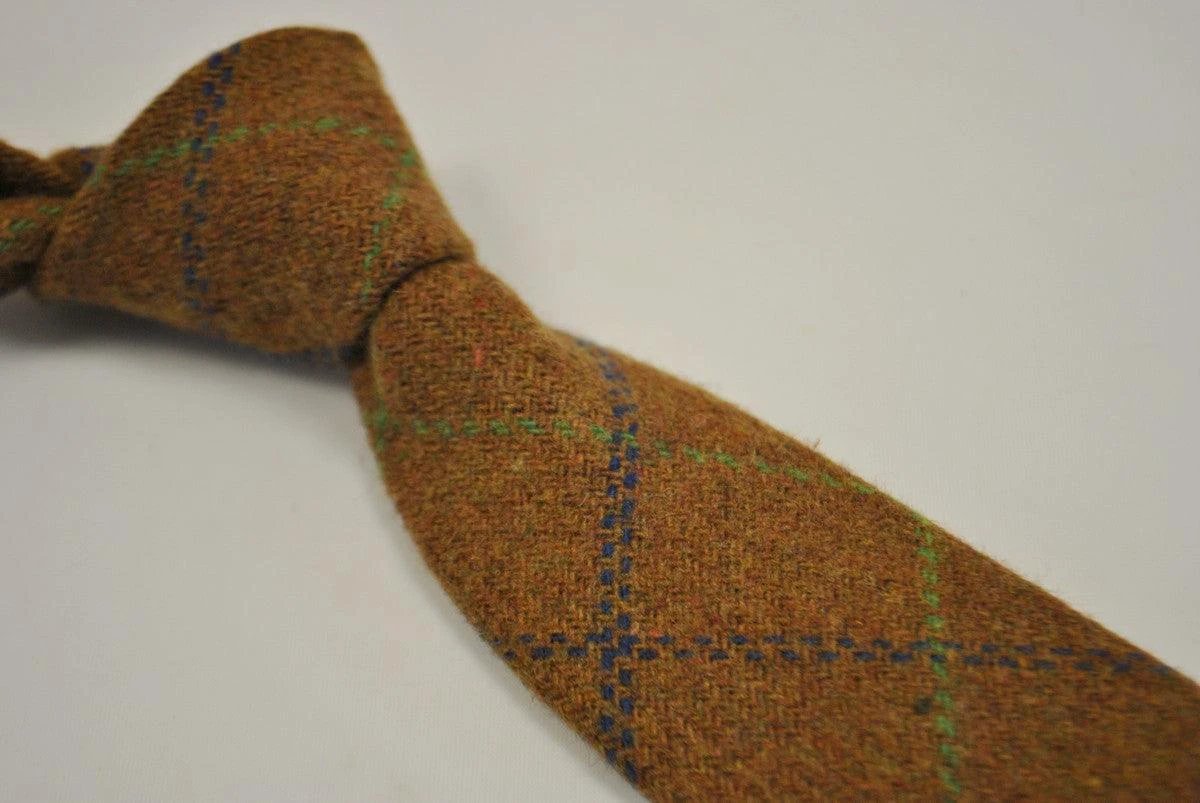 brown, green and blue check tweed wool tie by Frederick Thomas Handmade Mens Ties