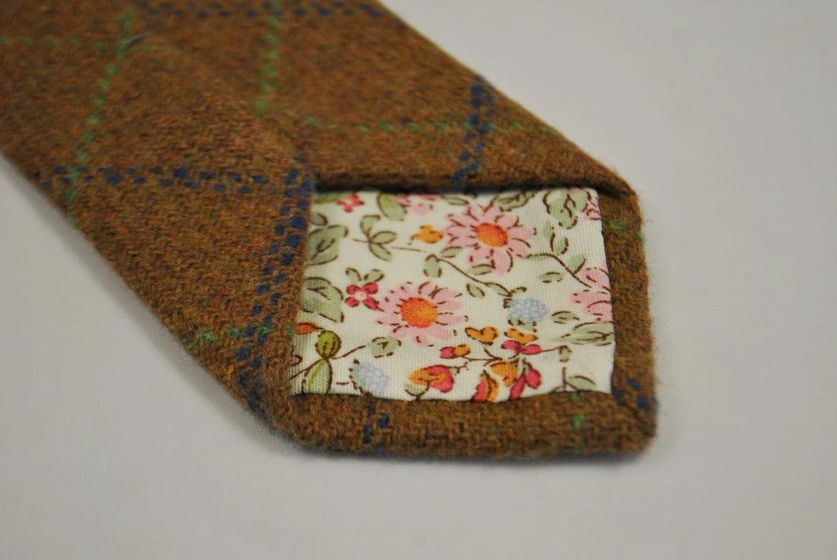brown, green and blue check tweed wool tie by Frederick Thomas Handmade Mens Ties