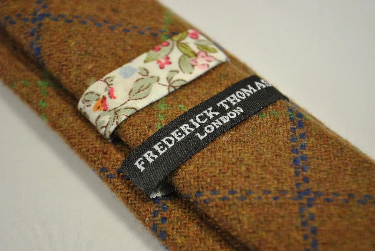 brown, green and blue check tweed wool tie by Frederick Thomas Handmade Mens Ties