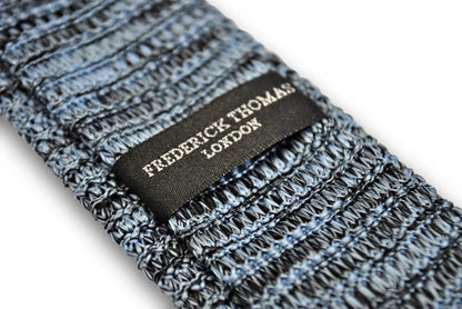 light blue and black speckled skinny knitted tie by Frederick Thomas Handmade Mens Ties