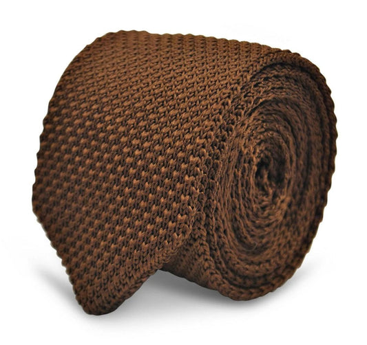 chocolate brown knitted tie with pointed end in standard 8cm width by Frederick Thomas Handmade Mens Ties