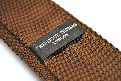 chocolate brown knitted tie with pointed end in standard 8cm width by Frederick Thomas Handmade Mens Ties