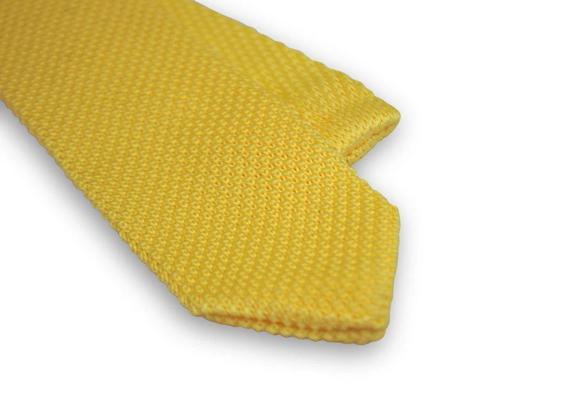 lemon yellow skinny knitted tie with pointed end by Frederick Thomas Handmade Mens Ties