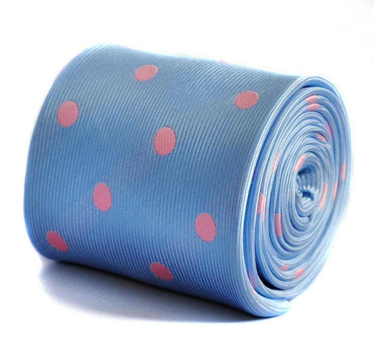 blue tie with pink polka dots by Frederick Thomas Handmade Mens Ties
