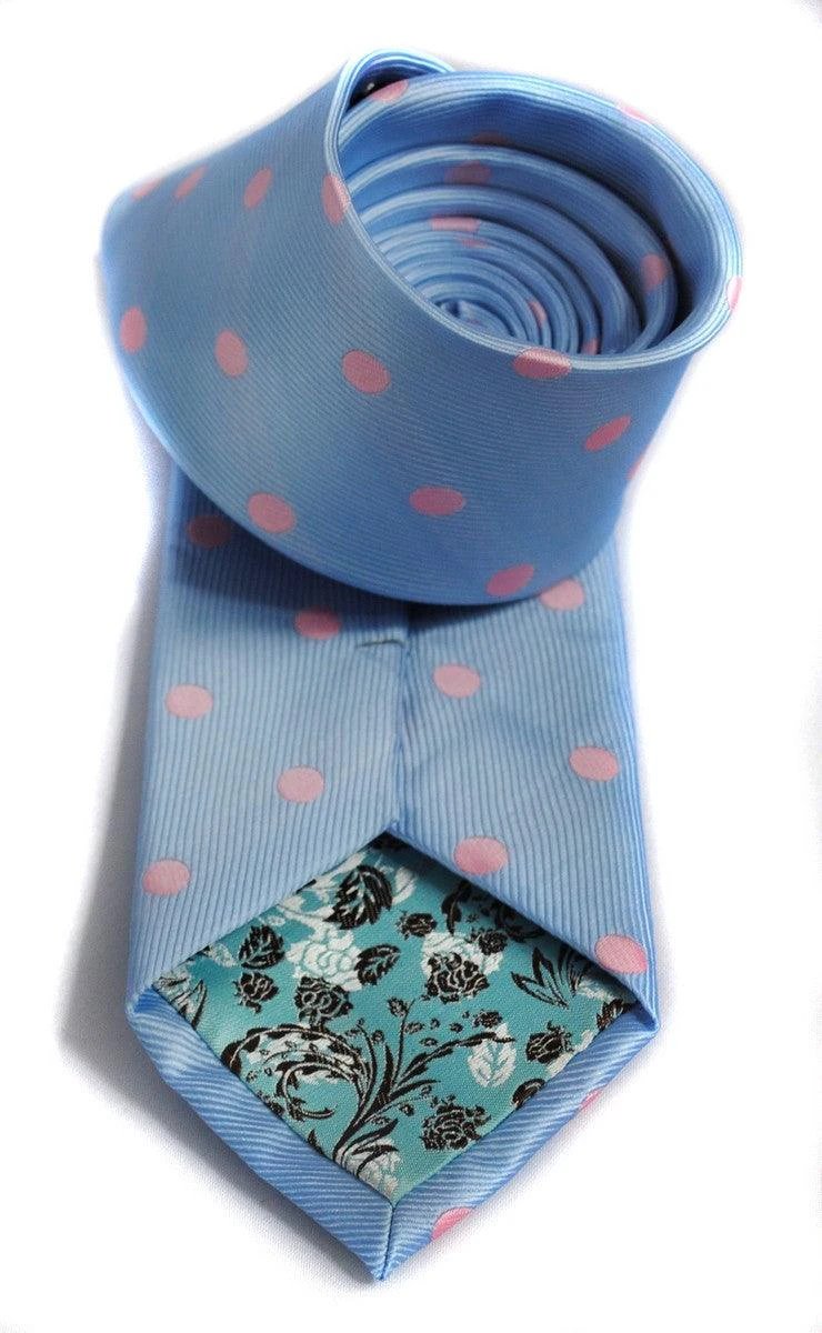 blue tie with pink polka dots by Frederick Thomas Handmade Mens Ties