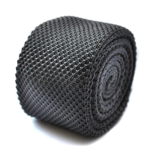 grey knitted tie with pointed end in standard 8cm width by Frederick Thomas Handmade Mens Ties