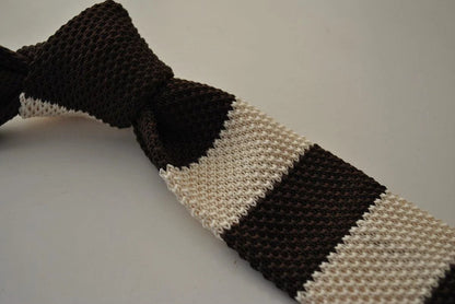 cream and brown striped skinny knitted tie by Frederick Thomas Handmade Mens Ties