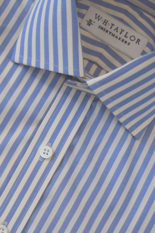 Blue Bengal Stripe Men's Bespoke Shirt by whtshirtmakers.com